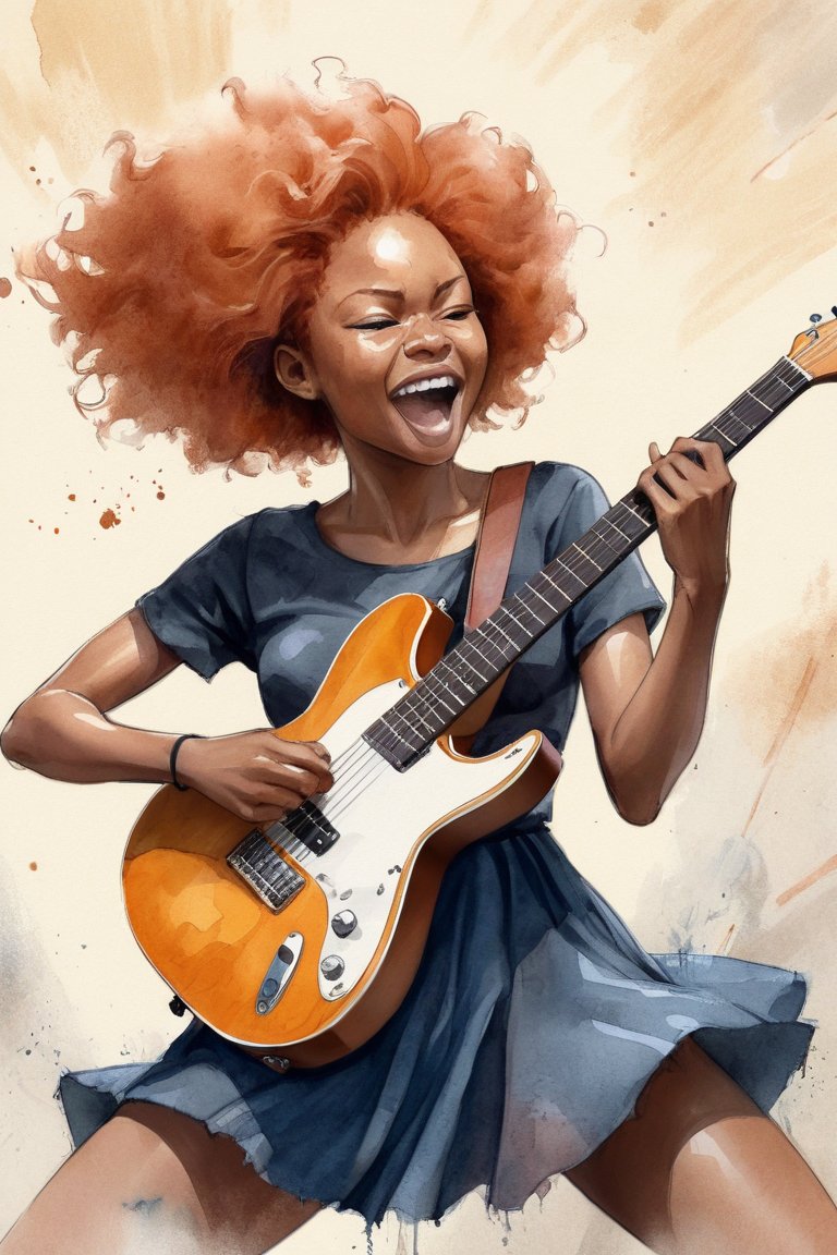 00134-1490917539-black woman 25yo, Ginger head, fights, Happiness, with a guitar on a stage, ral-dissolve, ultra high resolution, photorealistic,.jpg